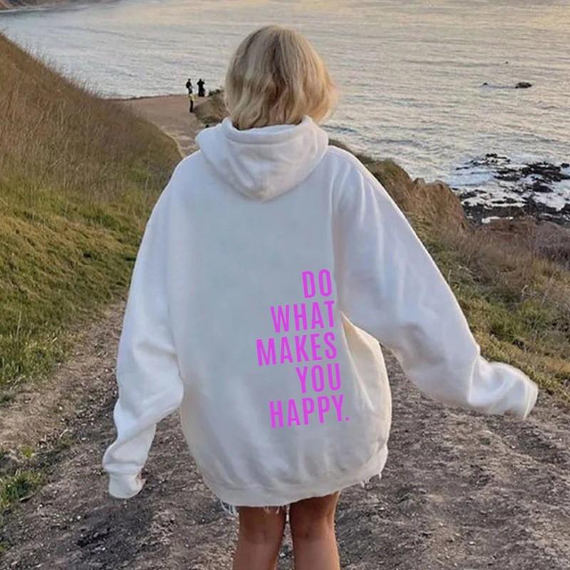 Womens Hooded Sweatshirt Streetwear Loose Fit Long Sleeve Printed Pullover Casual Top