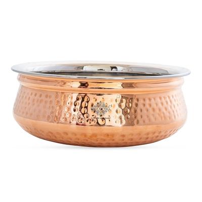 Steel Copper Serving Handi Bowl, Serveware (Brown, Silver, 500 Ml )