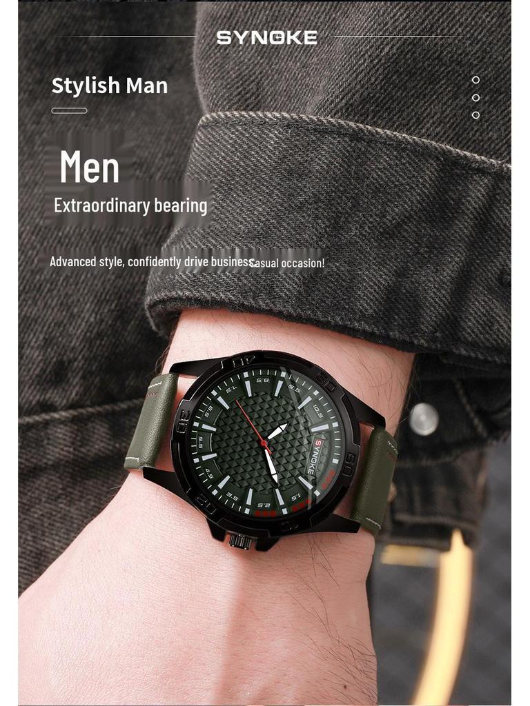 SYNOKE Retro Men's Quartz Watch, Alloy Case, Leather Strap - Fashion Sport Wristwatch, Ideal Student Gift