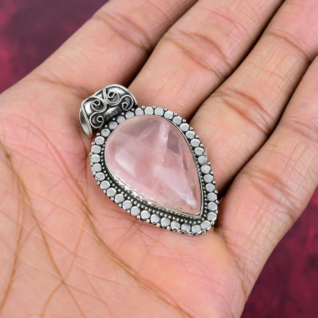 Rose Quartz Jewelry, 925 Solid Sterling Silver Pendant Handmade Gemstone Jewelry, Gifts For Wife Brand New Pendant