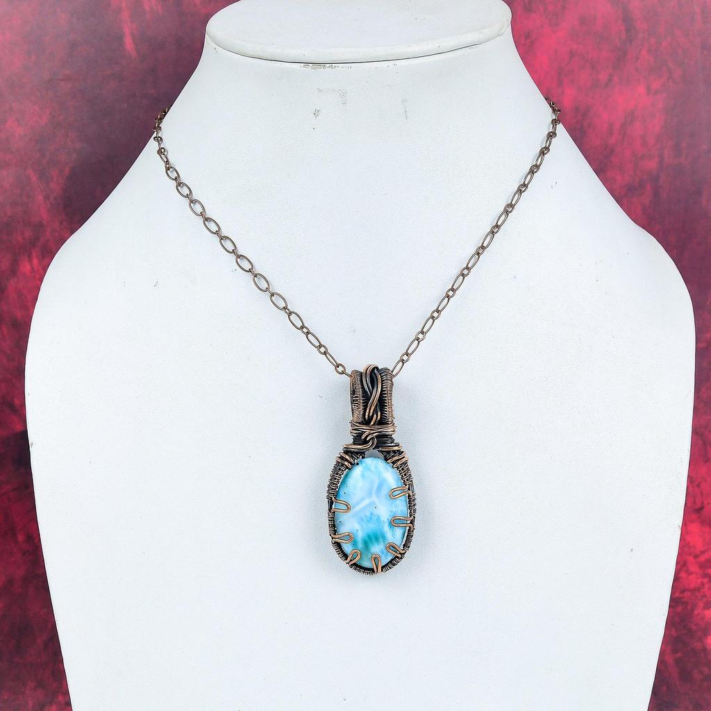 Larimar Pendant Copper Wire Wrapped Pendant Elegant Jewelry Handmade Pendant Copper Wire Wrap Jewelry Gifts for Her Genuine Gemstone Pendant