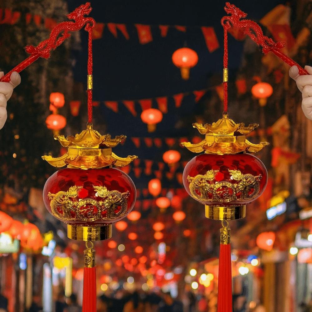 Hot Stamping Relief Spring Festival Lanterns Glowing Chinese Style Pagoda Lantern with Tassel Blessing Projection Lanterns