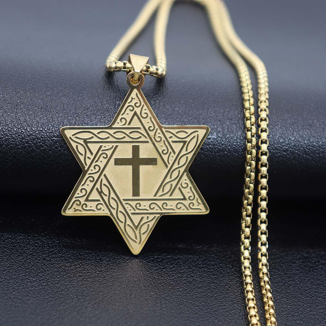 Fashionable Six-pointed Star Cross Necklace, Simple and Versatile, Titanium Steel 60CM