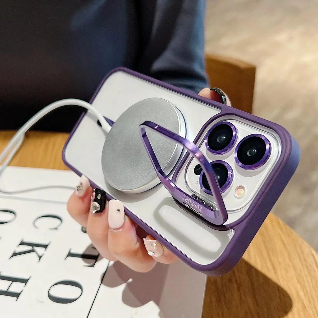 Fashion Ring Stand Case For Magsafe For iPhone 17 16 15 14 13 12 11 Pro Max Magnetic Wireless Charge Case With Lens Protector