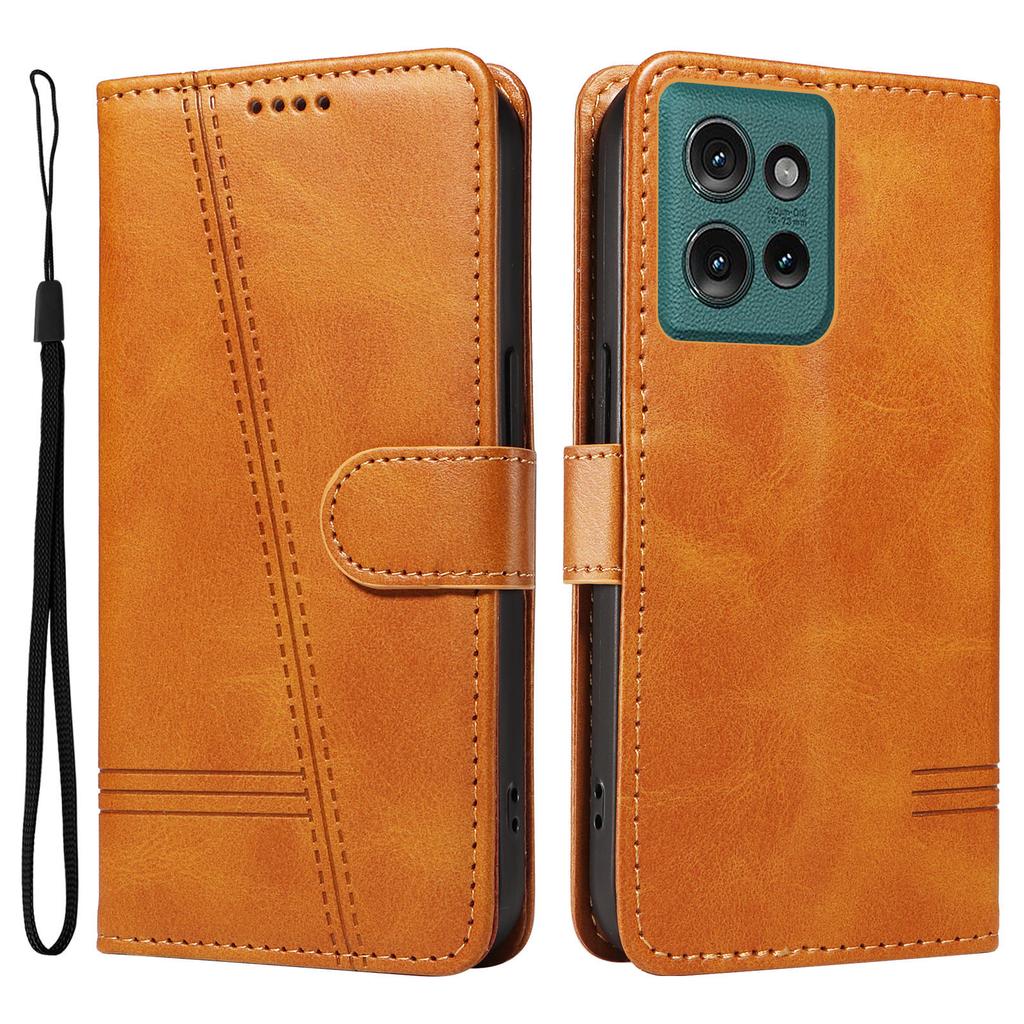 Für Motorola Edge 50 5G Hülle Flip Wallet T-Form Linien Leder Handyhülle