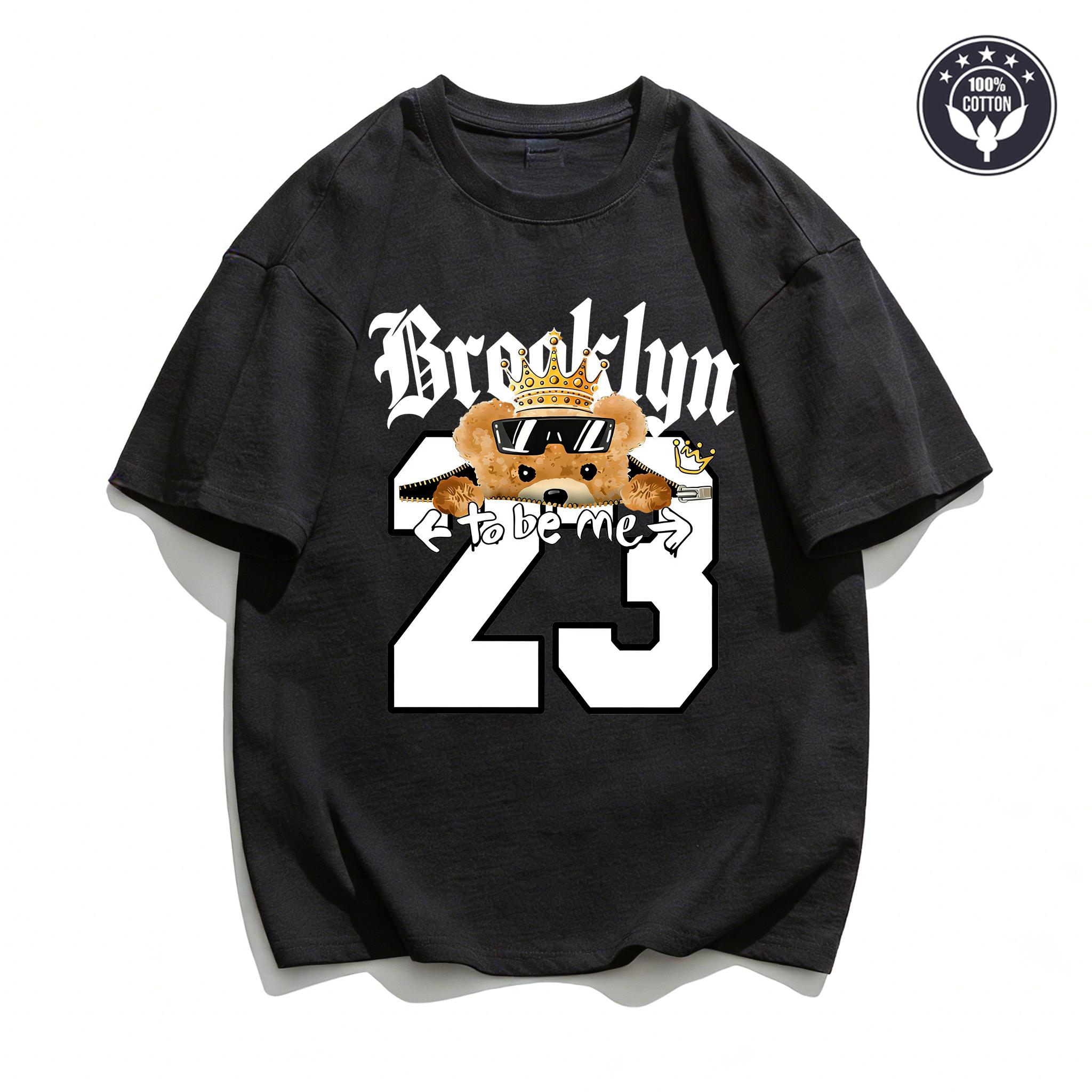 

Oversized Cotton T-shirt for Men Women Summer Casual Crown Bear Print Short Sleeve Tee Streetwear Hip Hop 23 Number Tops 4XL