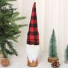 Cute Santa Gnome Ornament Christmas Wine Bottle Cover, Fluffy Artificial Beards Decor, Plaid Festive Kitchen Counter Decor Toppers for Holiday