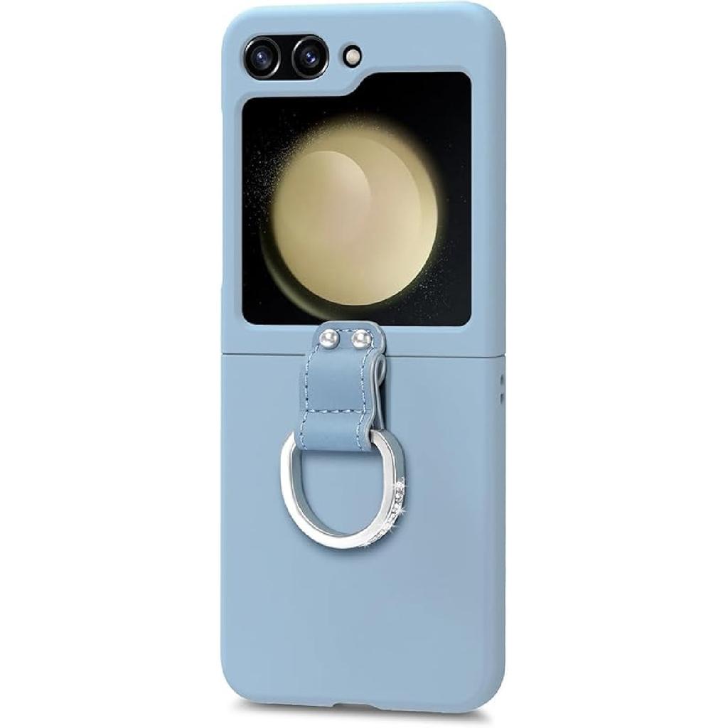 Case for Samsung Galaxy Z Flip 5, Slim Thin Hard PC Protective Phone Cover with Bling Ring Stand Shockproof Shell,Yellow