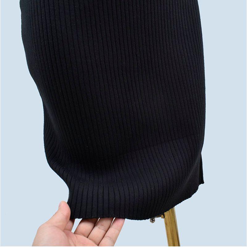 Half-High Collar Long Sleeves Silm Sheath Pure Color Knitting Sweater Mid Length Long Length Dress Women's Inner