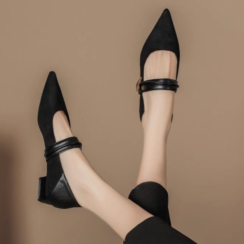 Dámské boty na nízkém podpatku Podzimní Nové Špičaté Mělký Výstřih Semišová Měkká Podrážka Protiskluzové Odolné proti Opotřebení Nízké Boty