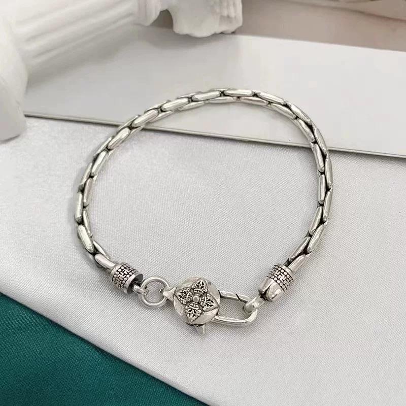 Silver-plated retro old-fashioned handmade snake bone bracelet, men's and women's versatile ethnic style, now trendy couple personality