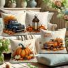 4Pcs Autumn Truck And Pumpkin Harvest Pillow Covers - Rustic Farmhouse Decor With Vintage Trucks, Pumpkins, And Lanterns, Soft