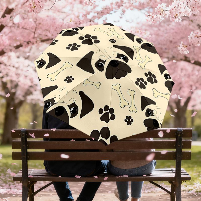 1PC Pug Bone Umbrella-8-Rib Reinforced Portable Folding Travel Suitable for All Seasons Outdoor Daily Use  -J0344