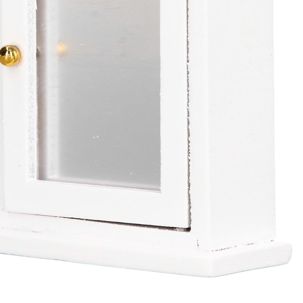 Dollhouse White Mirror Cabinet Miniature Mirrored White Cabinet Mini Bathroom Furniture for 1:12 Doll House