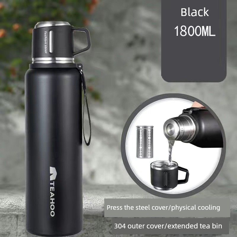 Large-Capacity Thermos Cup with Tea-Water Separation, All-Steel, Portable for Outdoor Use, Suitable for Car Use in Winter, with Handle for Brewing Tea