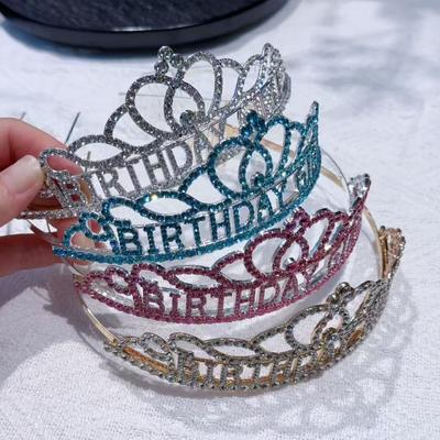 Happy Birthday  Letter Water Diamond Crown Party and Dance Supplies Girl's Birthday Crown  Alloy Headband  Headwear