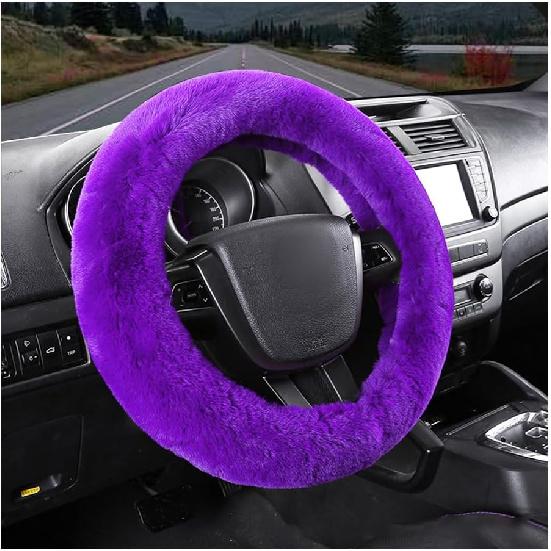 Fluffy Car Steering Wheel Cover, 15 Inch Soft Warm Plush Anti-Slip Furry Wheel Protector, Universal Fuzzy Comfortable Steering Wheel Covers For