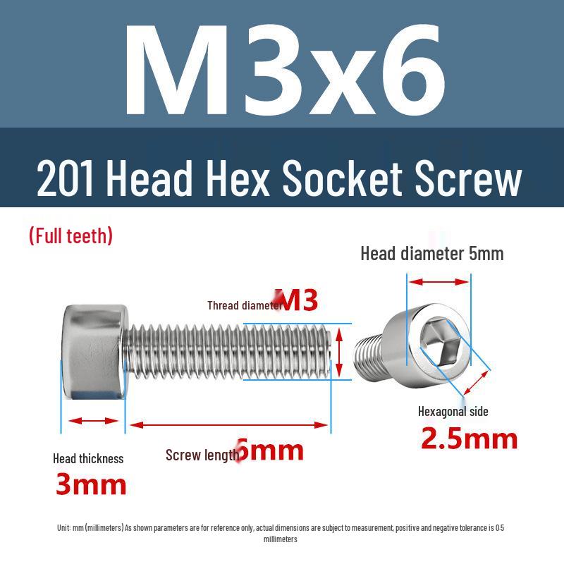 Yigu 201 Stainless Steel Cup Head Hexagon Screws and Bolts - M3, M4, M5, M6