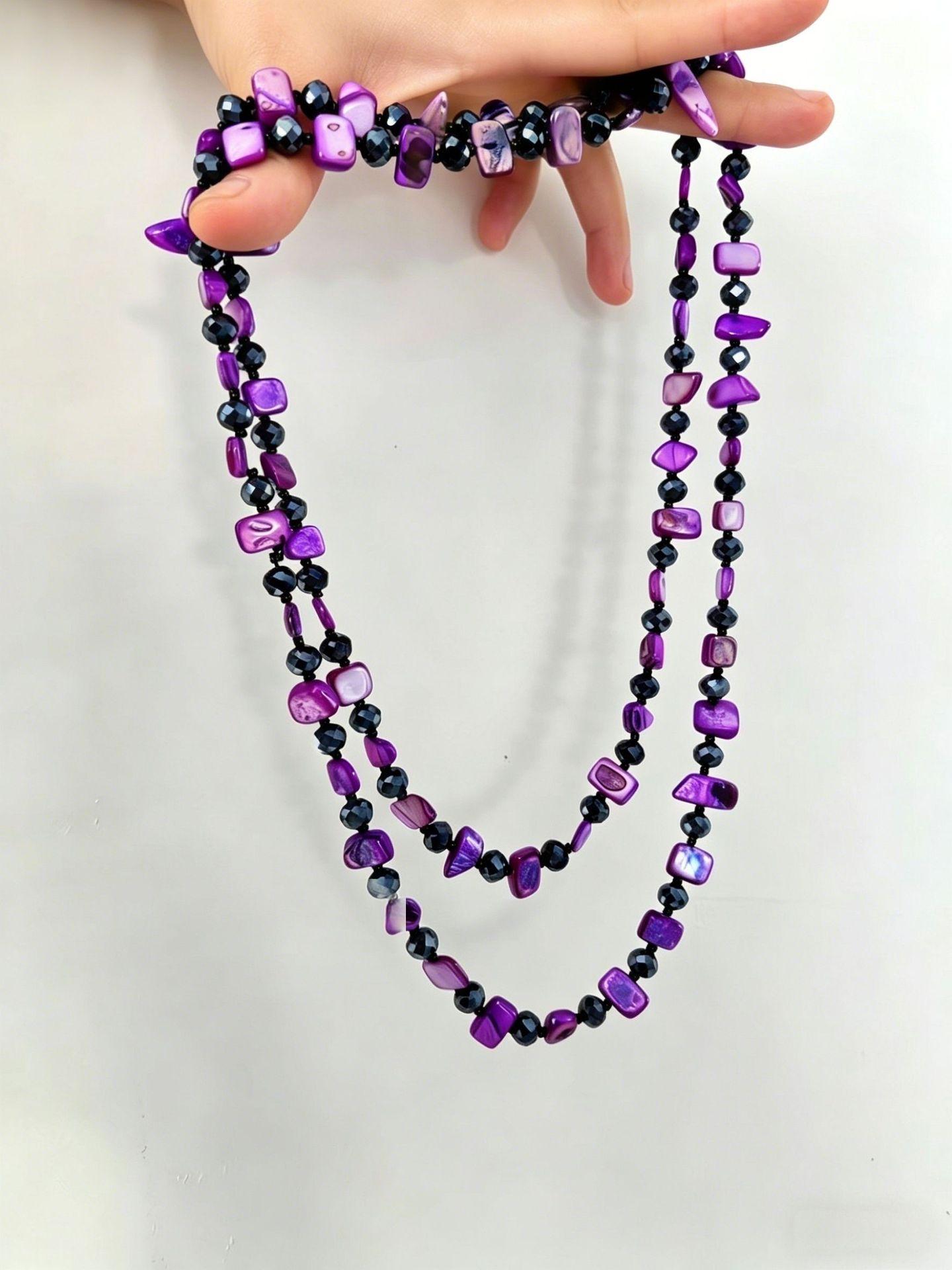 

120Cm Bohemian Natural Shell Spar Stacked Necklace Long Double-Layer Seaside Jewelry Light Luxury High-End Sense лаванда фіолетовий колір