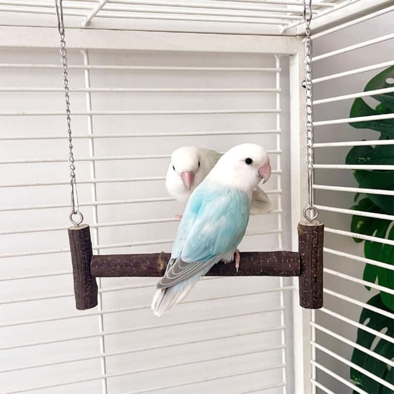 Parrots Swing Hammock Perch Metal Chain Wooden Rod Small Bird Toy For Cages Outdoor Use