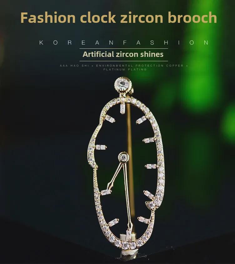 Abstract Japanese & Korean Clock Brooch – Cute, Creative Pin for Men's Fashion