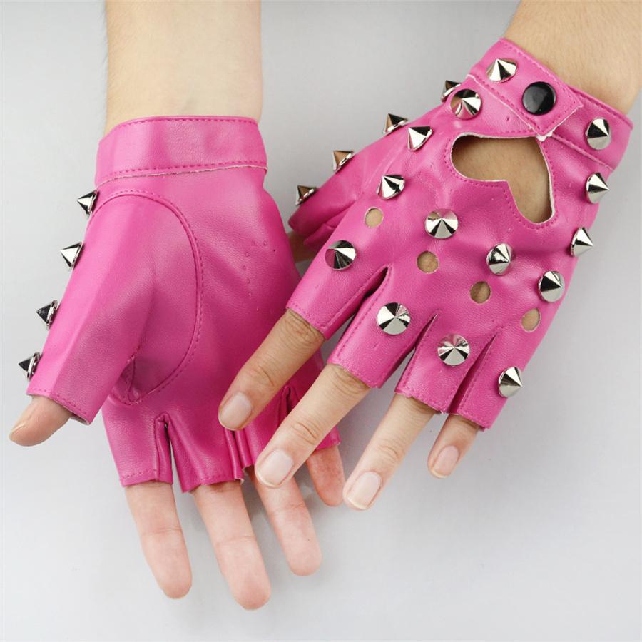 Punk Spiked Fingerless Gloves, Gothic Leather Gloves with Studs for Halloween & Cosplay