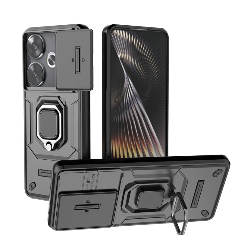 

Для Xiaomi Redmi Turbo 3 Turbo3 Battle Bear Slide Push Window TPU + PC противоударный металлический чехол с магнитной адсорбцией для автомобиля Turbo 3 чёрный