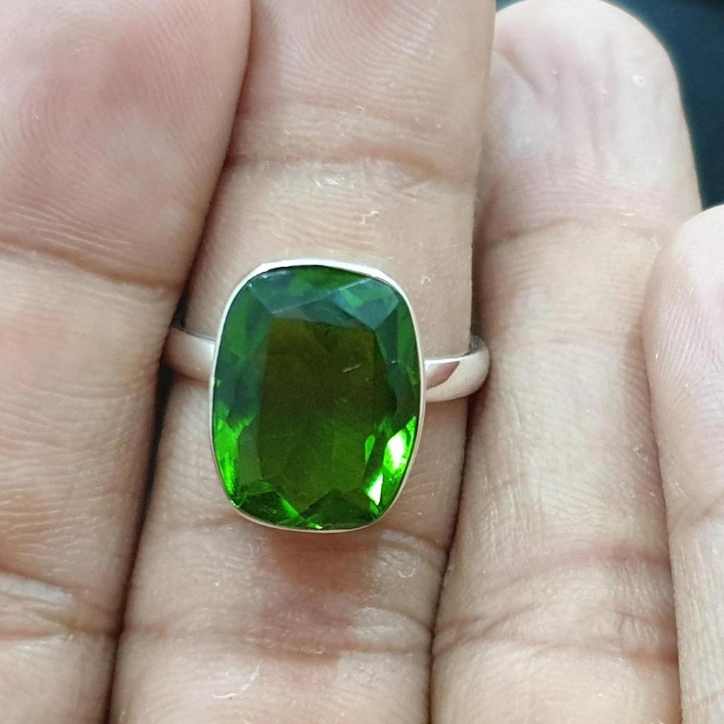 Natural Green Peridot 925 Sterling Silver Ring Jewelry, Handmade August Birthstone Ring Jewelry