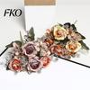Faux Fern Leaves Artificial Rose Flowers Bouquet for Wedding Bridal, Fake Light Luxury Floral Arrangement Home Decoration And Photography Props,