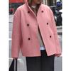 Women European Size Solid Color Double Breasted Woolen Casual Coat Outerwear