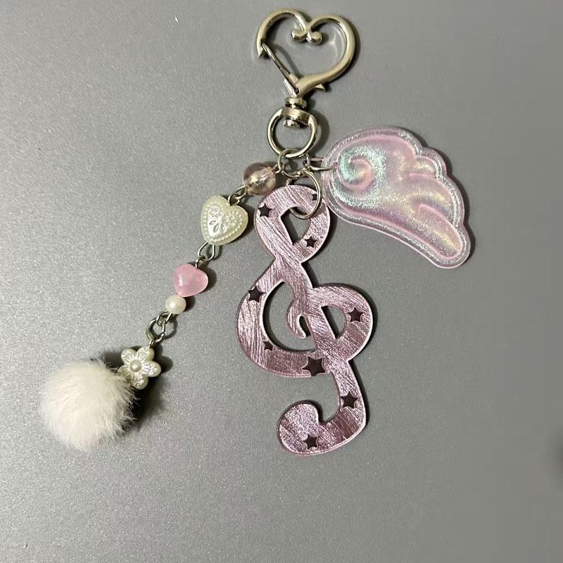 

Creative Design Kawaii Retro Keychain Organizer Polka Dot Stripe Music Note Star Wings Creative Cute Ita Bag Charm Key Holder