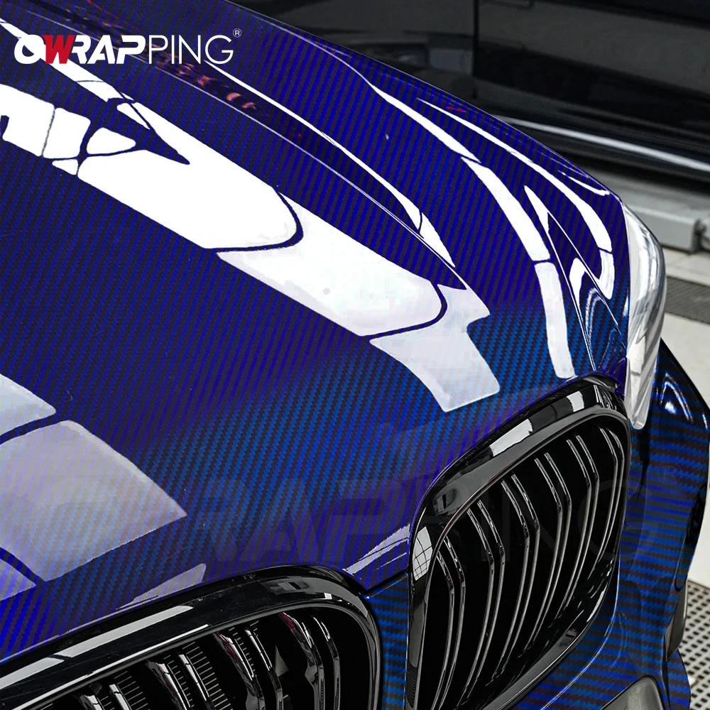 Carbon Fiber Vinyl Wrap Film Glossy Blue Pvc Wrap Film Anti Scratch Interior Ornament Stability Parts for Auto Accessories