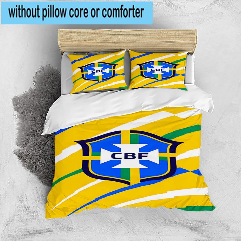 3pcs Brazilian Football Federation Printed Bedding Set Duvet Cover Closure Includes 1 Duvet Cover & 2 Pillowcases Bedding Sets Home Decor Gifts