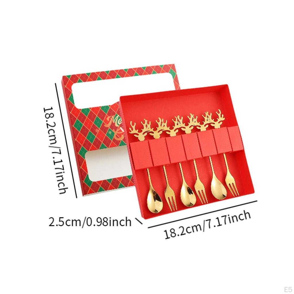 6 Piece Set of Spoons And Forks for Christmas, Flatware Dessert Tea Party, Stainless Steel