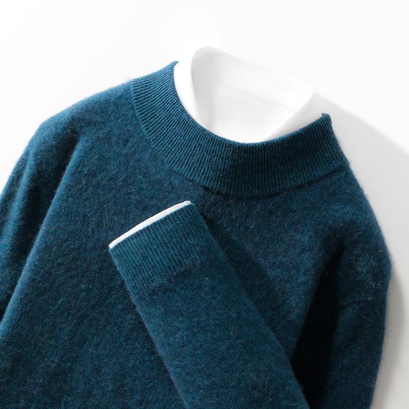Men s Cashmere Blend Loose Knit Sweater - Half-High Neck, Solid Color, Autumn/Winter Business Casual Pullover. 3XL