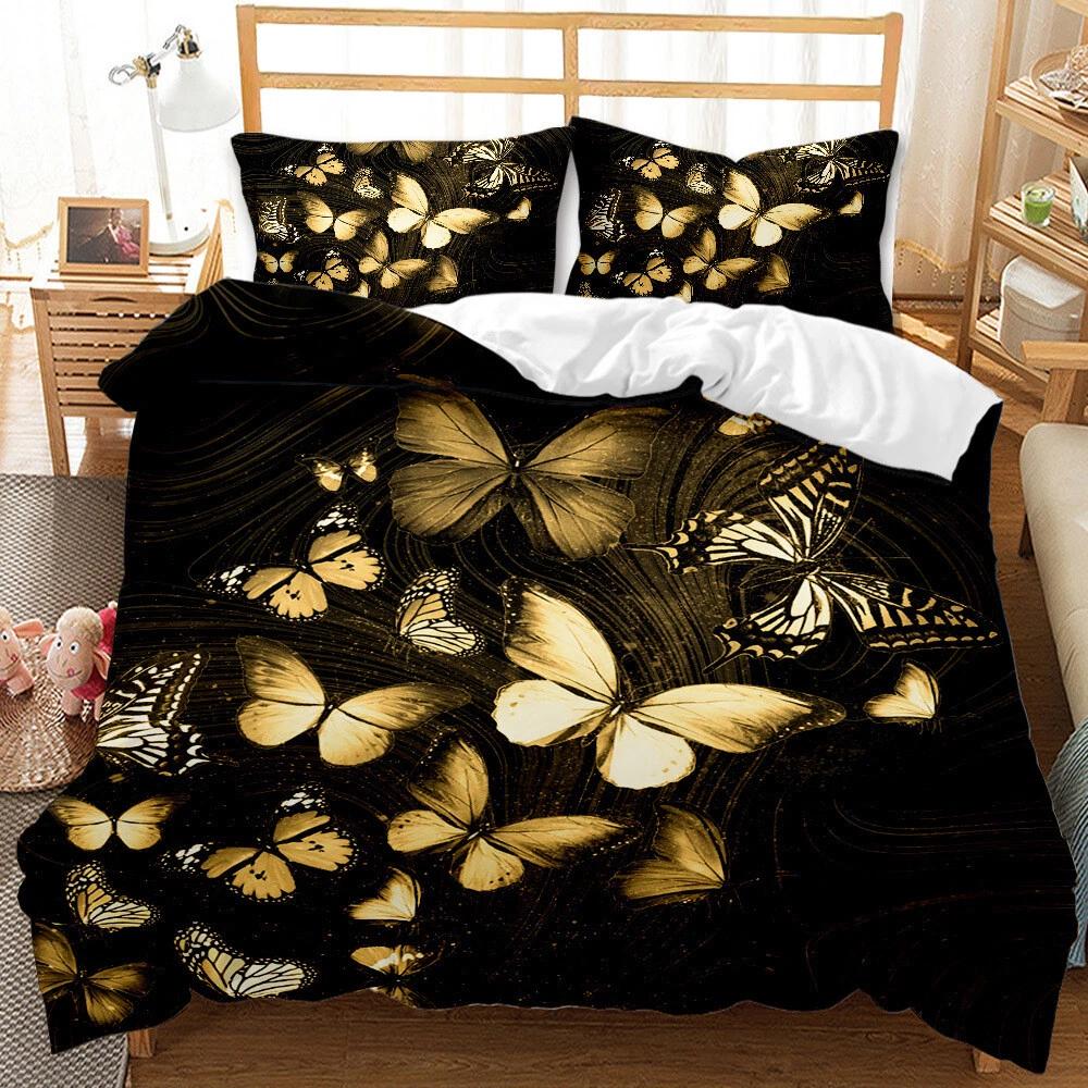 Copripiumino Farfalla Dorata Microfibra Letto Singolo Matrimoniale Queen King Set Biancheria da Letto Copripiumino Floreale Botanico Per Camera di Donne Ragazze