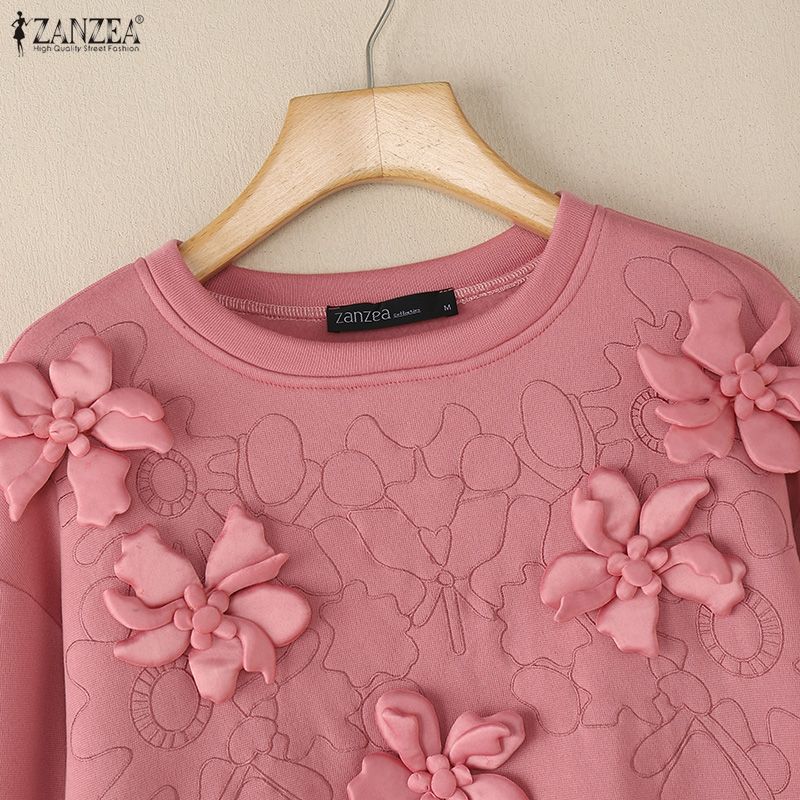 ZANZEA Women Casual Round Neck Loose Long Sleeve Sweatshirt