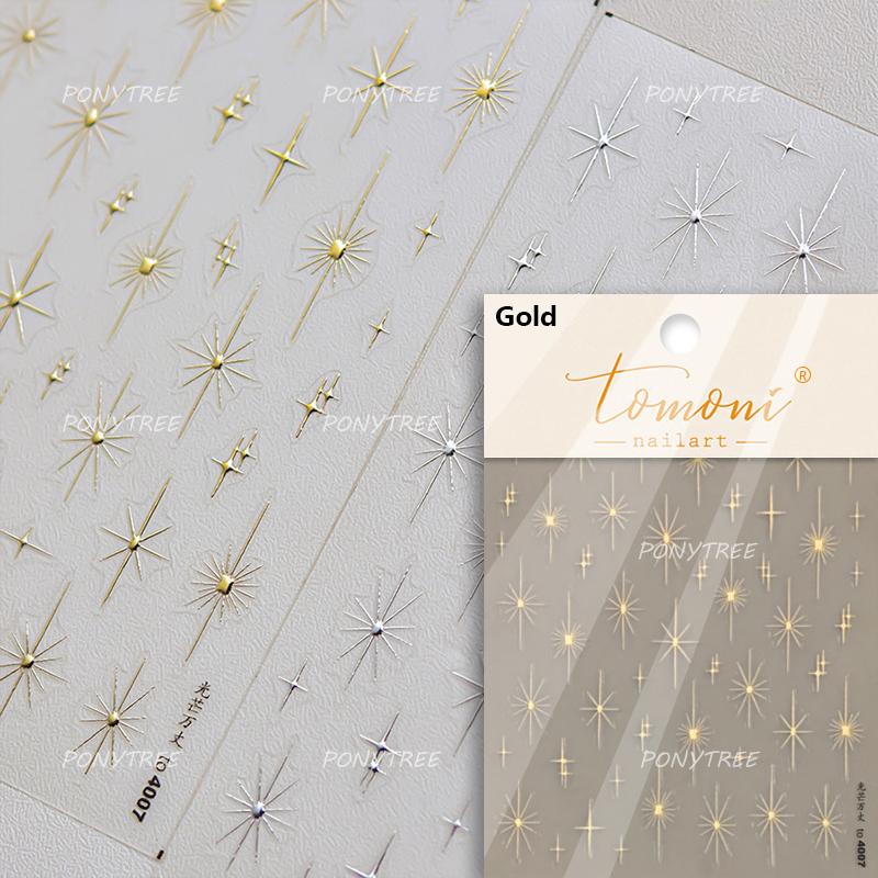 Retro Gold Silver Star Sun Moon Flower Gothic Love Geometric Shapes Starburst Nail Art Stickers Manicure Decals Decoration