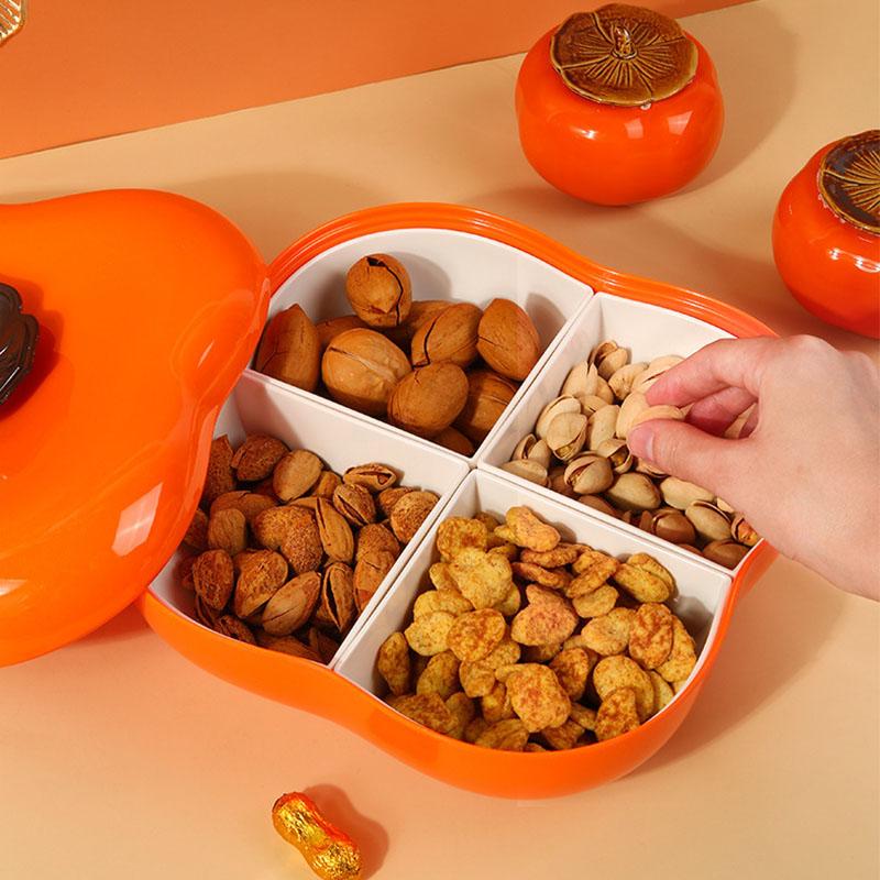 Persimmon Shape Snack Tray 4 Compartments Fruit Box Snack Container Serving Tray with Lid for Home