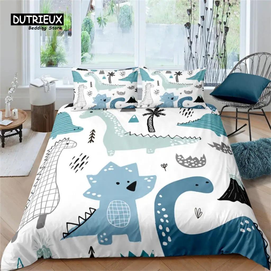 Cartoon Dinosaur Toddler Bedding Set Cartoon Animals Duvet Cover Microfiber Quilt Cover For Kids Boys Girl Teen