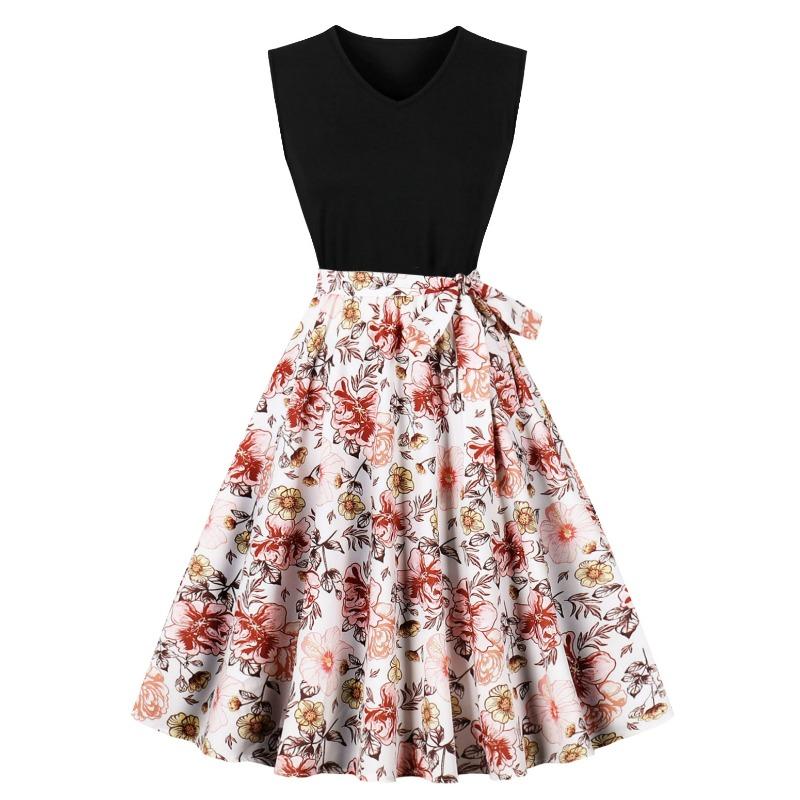 

Летнее новое ретро платье-маятник с V-образным вырезом, без рукавов, черное с принтом в стиле спеллинг XXL