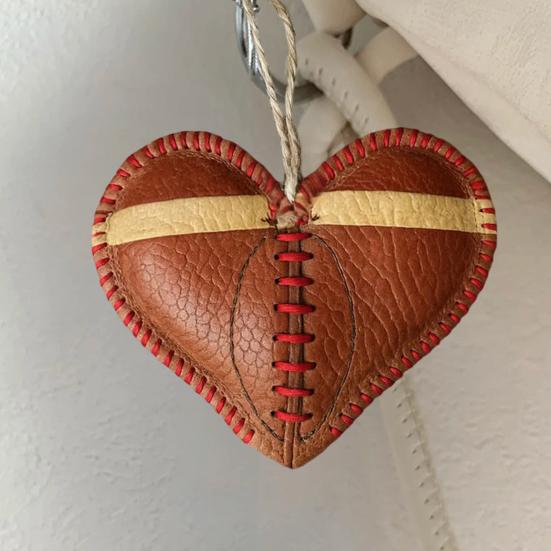 Vintage Football Heart Hanging Decoration Handmade Faux Leather Love Heart Shaped Football Hanging Ornament Sports Fans Collectible Gift