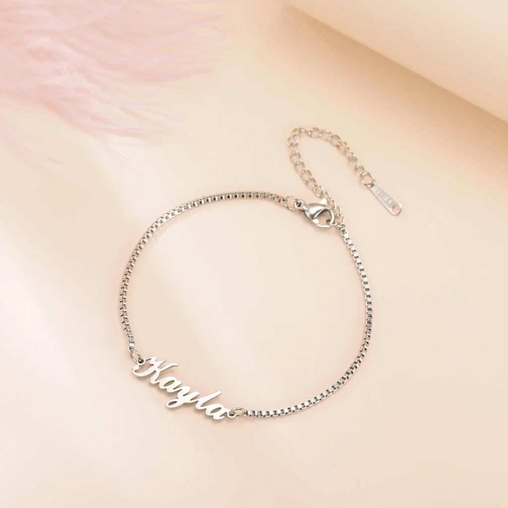 Personalized Name Letter Charm Bracelet Women Girls Stainless Steel Box Chain Customized Bracelets Custom Jewelry Birthday Gift