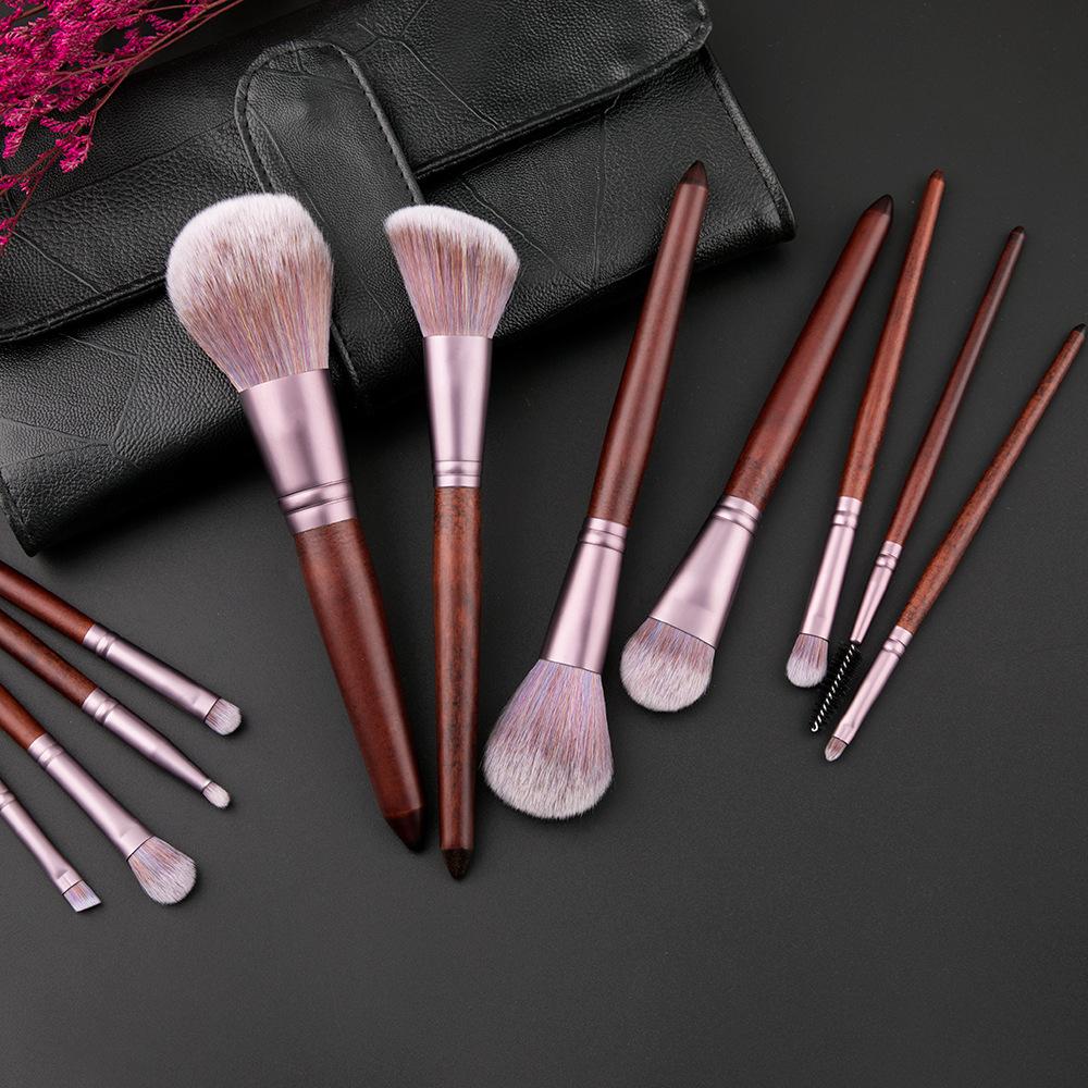 11 imitation mahogany makeup brush set, soft bristles, loose powder brush, eyeshadow brush, multi-functional beauty tool