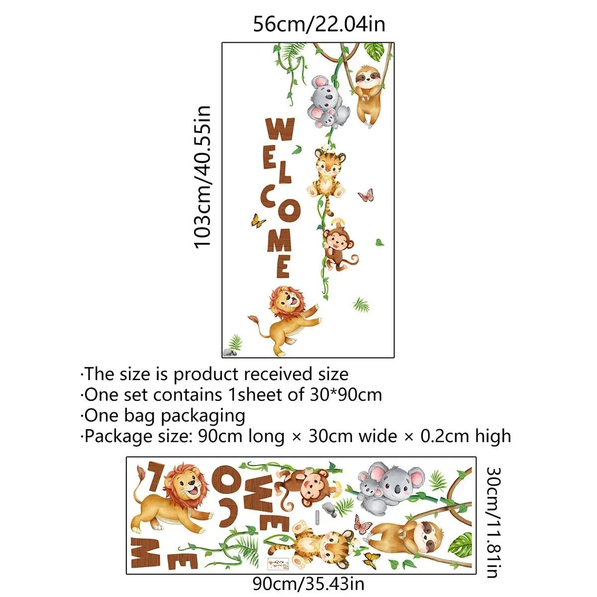 

Детские настенные наклейки Животные джунглей Большой африканский лев Жираф Обезьяна Обои Детская комната для мальчиков Декор Настенная наклейка Детская комната