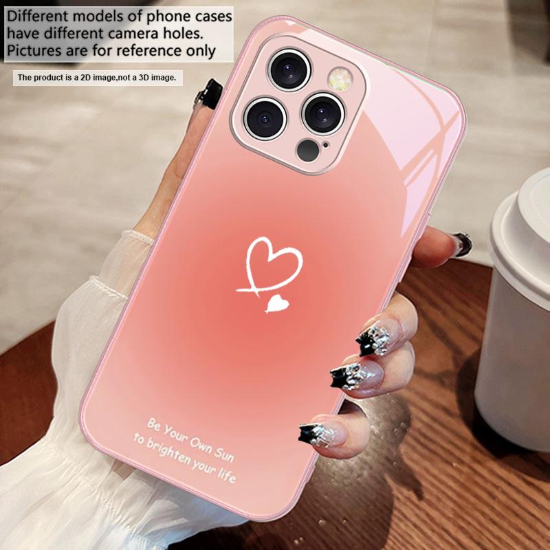 Farbverlauf Herzform Für iPhone 16 E 15 14 13 Plus 12 mini 11 Pro Max XR Xs Max 16E X 7 8 6 6S 22 Gehärtetes Glas Handyhülle