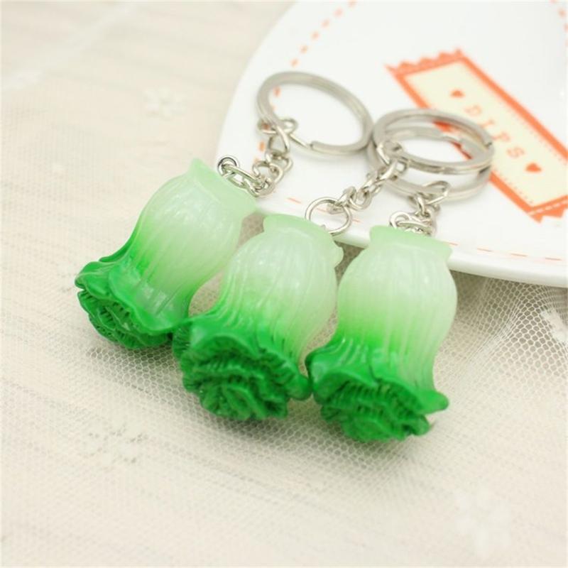 5pcs Chinese Cabbage Keychains Simulated Vegetable Grape Pendant Key Chain Car Keyring for Bag Purse Jewelry Accessory