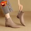 Fashion Booties Elegant With Low Heels Female Short Shoes Black Pointed Toe Work Designer Luxury Pu Large Size Warm Women's Ankle Boots
