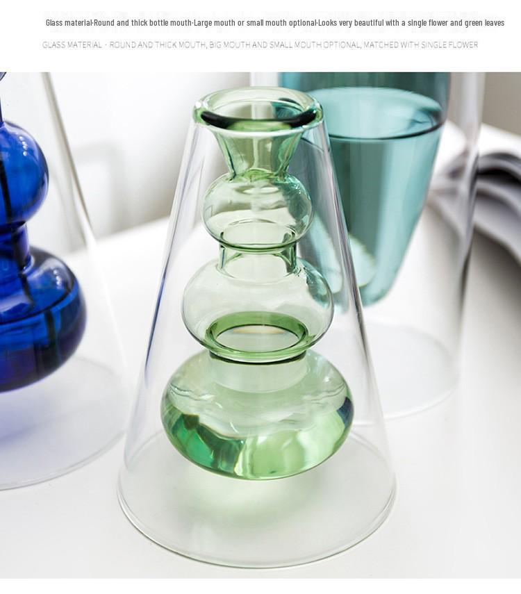 European Glass Rattan Aroma Vase - Double Layer, Colored Glass, Flameless Hydroponic for Living Room