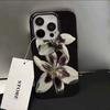 Vintage Black Lily Flower Pattern Design Protective Cover for iPhone 17 16 15 14 13 12 11 Series Pro Max Plus
